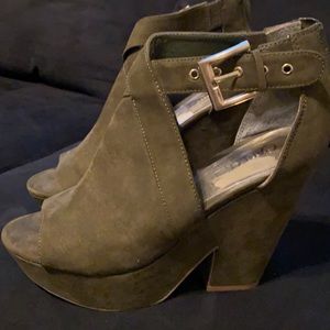 Army green open toe bootie